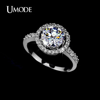 

UMODE Bijoux Female White Gold Color Hearts & Arrows AAA CZ Halo Engagement & Wedding Rings For Women Jewelry AUR0012