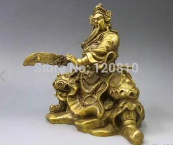 

5 Chinese Pure Brass Copper Dragon Guan Gong Guan Yu warrior figurine statue