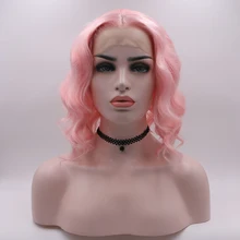 Фэнтези красоты короткий Боб Кружева передние парики Волнистые детские розовые синтетические парики для женщин половина рука связали персик розовый парик шнурка