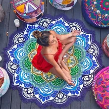 Для женщин Chic кисточкой индийский МАНДАЛА ГОБЕЛЕН Lotus печатных богемный пляж коврик йога коврик для загара круглый Бикини Cover-Up Одеяло 30