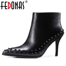FEDONAS font b Women b font Cow font b Leather b font Ankle Boots Sexy Punk