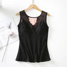 Сексуальные Camisoles осень зима теплый сплошной цвет кружева сшивание v-образным вырезом плюс бархат дышащий жилет