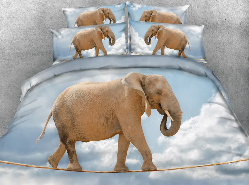 JF 144 Wire walking elephant print bed covers 4pcs queen king size
