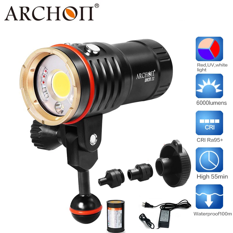 Светодиодный фонарик Archon DM20II/WM26II COB CRI95 для дайвинга 6000 люмен подводный видео