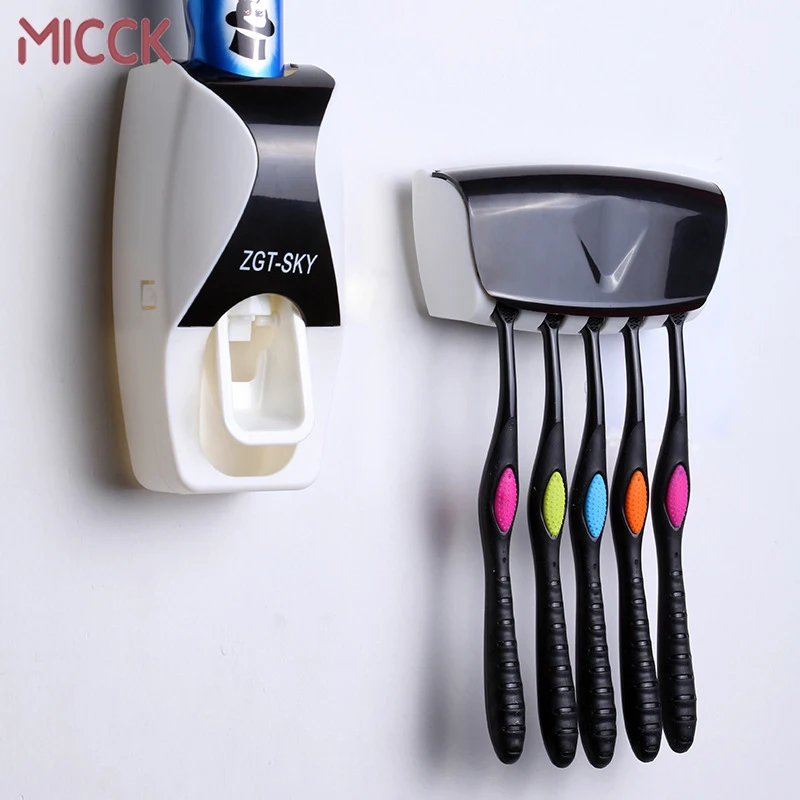 

MICCK Wall-mounted Toothbrush Holder Automatic Toothpaste Dispenser squeezer Set Home Bathroom Organizer Bathroom Accessories