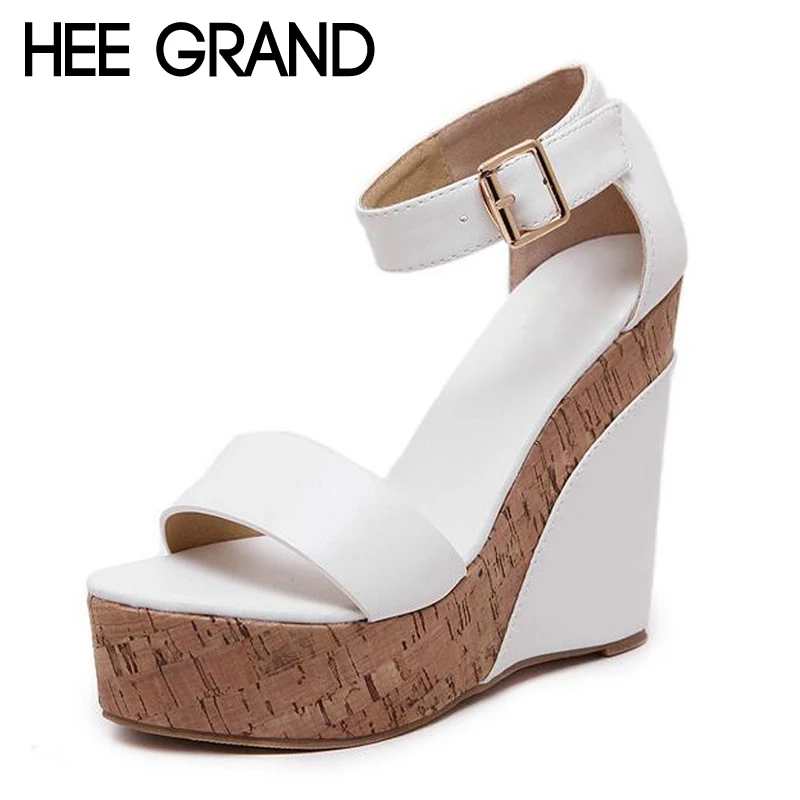 HEE GRAND Женщин Клинья Сандалии Платформы Super Высокий Каблук Лоскутное Peep Toe Туфли