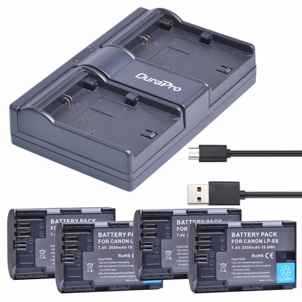

4x LP-E6 LPE6 LP E6 LP-E6N Rechargeable Battery+USB Dual Charger For Canon EOS 5DS R 5D Mark II 3 5D Mark III 6D 7D 60D 60Da 70D