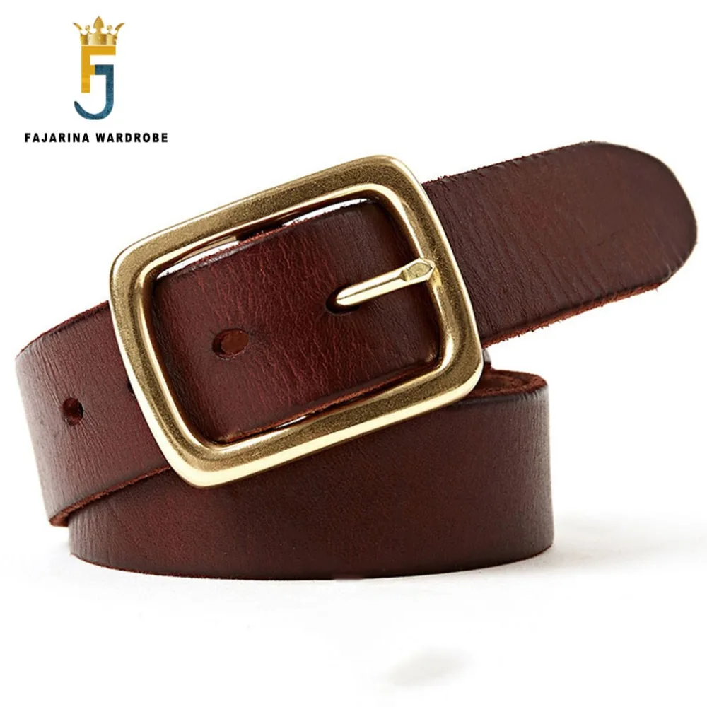 FAJARINA Quality Retro Style Men's Luxury Leisure Pure Cow Skin Leather Men Brass Clasp Buckle Belts for Men 38mm Wide N17FJ290