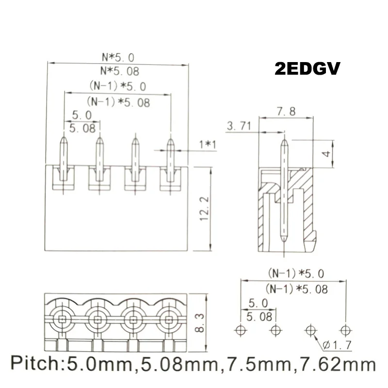2EDGV 5.08mm pith size