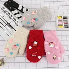 1 пара новых плотных хлопковых перчаток для маленьких мальчиков и девочек, теплые вязаные варежки с искусственным кроличьим мехом, Зимние перчатки для детей