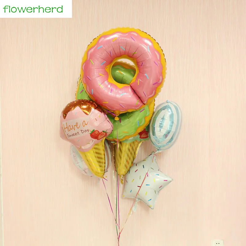 

2 Pcs Donut Aluminum Bubble Candy Ice Cream Balloon Striped Balloon Dessert Desk Decoration Aluminum Foil Birthday Balloon