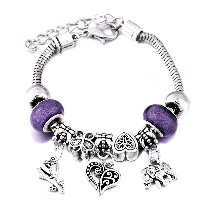 Charm Bangle Lobster Buckle Snake Chain Jewelry Elephant Flower Beaded Bangles For Women Summer Bracelet LOVE Romantic Gift