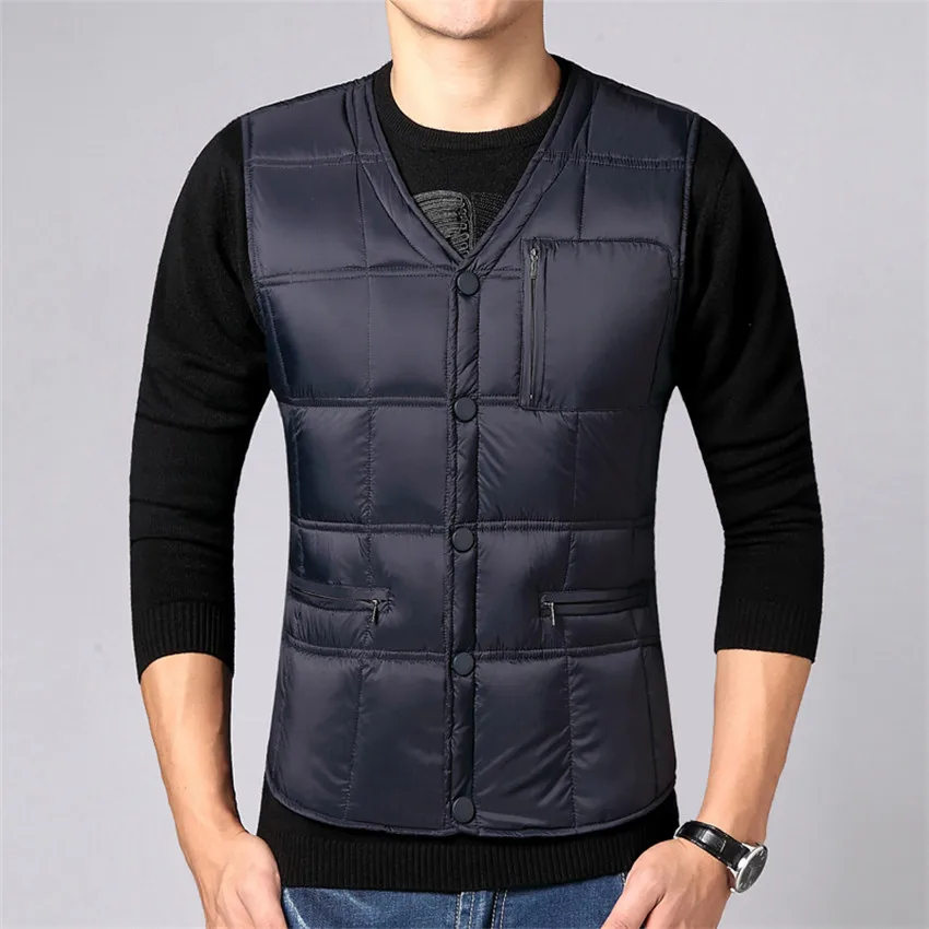 

2017 New Men's Down Vests Jacket Autumn Winter Warm Thick White Duck Down Vest Coat Male Short Waistcoat Outwear Plus Size AB643