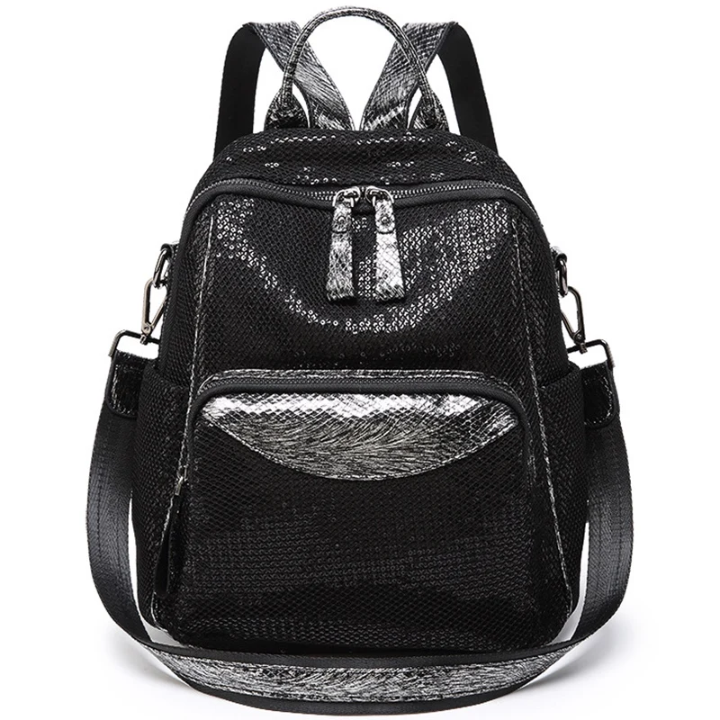

New Wild Fashion Mesh Sequins Backpack Large Capacity Dual-Use Leisure Travel Bag