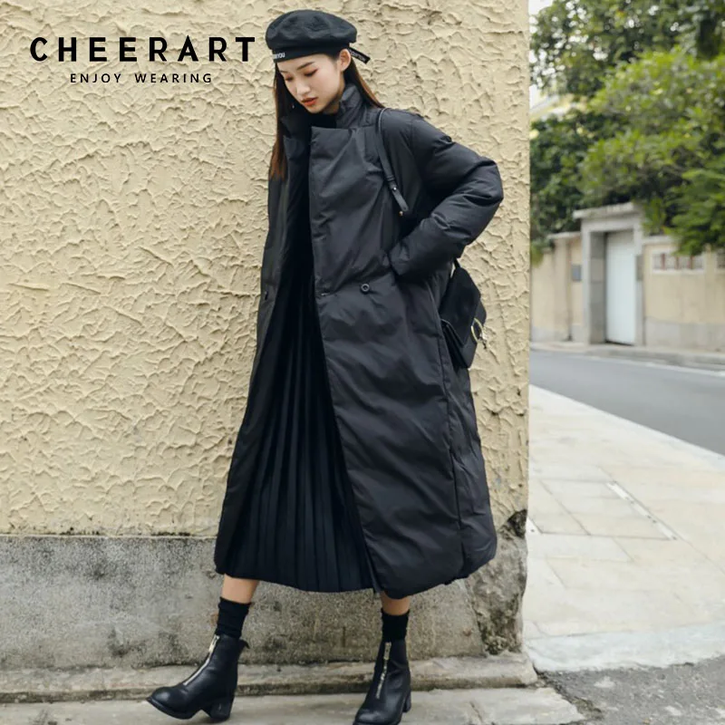 Cheerart Long Winter Parka Women Padded Black Oversized Parka Plus Size Xlong Puffer Jacket And Coat Warm Padded Jacket