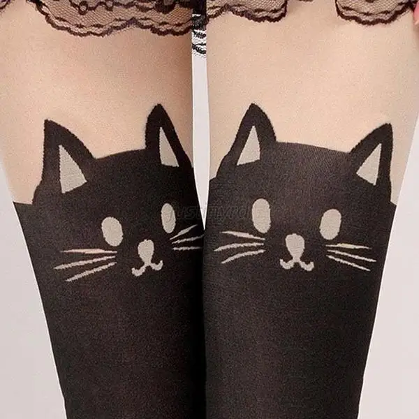 Для женщин леди SexyStockings Cat хвост бархат чулки до колен татуировки чулки