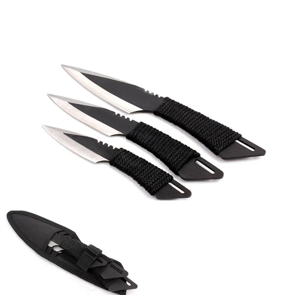 

A Set 3pcs 9.8"/7.8"/5.9" Outdoor Camping Combat Ninja Naruto Kunai Tactical Throwing Knife Teamscorpion Knives with Sheath