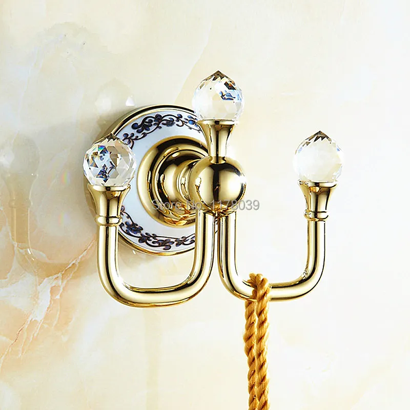 all copper bathroom double hooks,Wall mounted Gold plated robe hooks