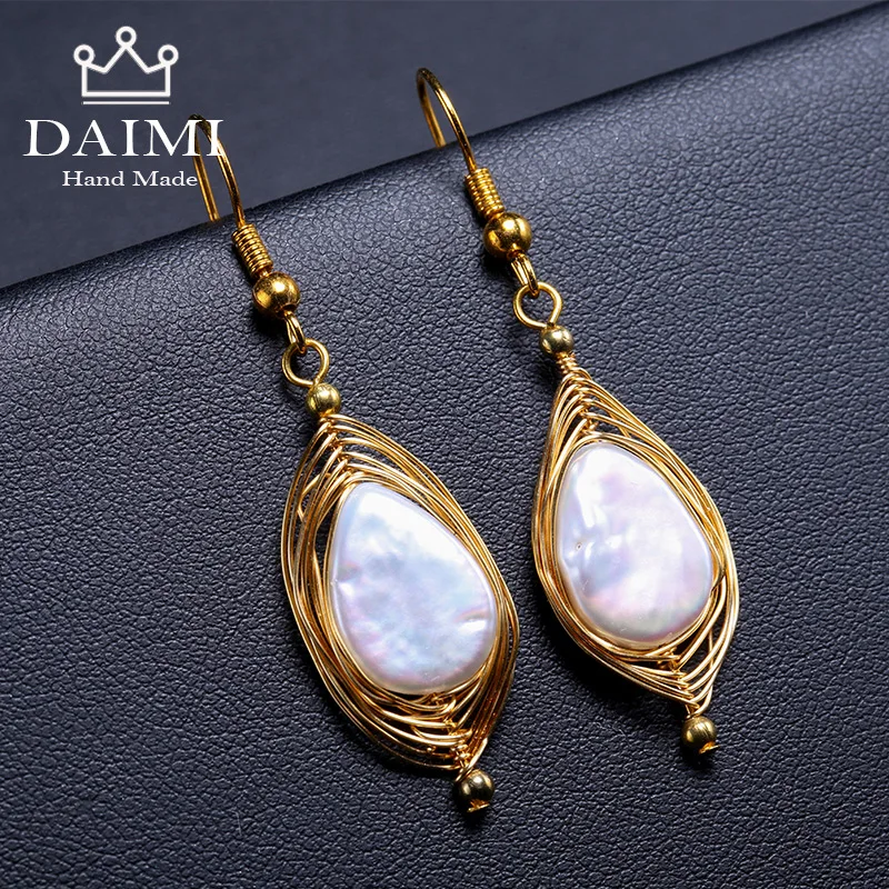 Серьги кольца DAIMI с жемчугом Винтажные серьги белым ручной работы