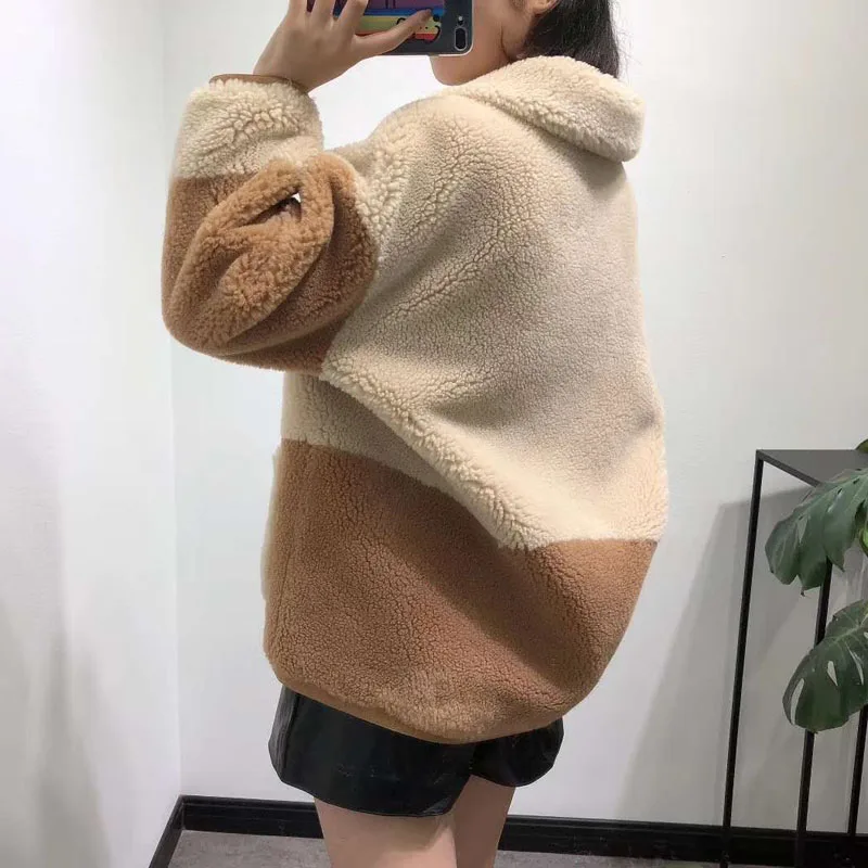 Abrigos mujer invierno овечья шерсть пальто размера плюс натуральная кожа Кнопка Куртка Корейская зимняя одежда женская Лоскутная Стиль