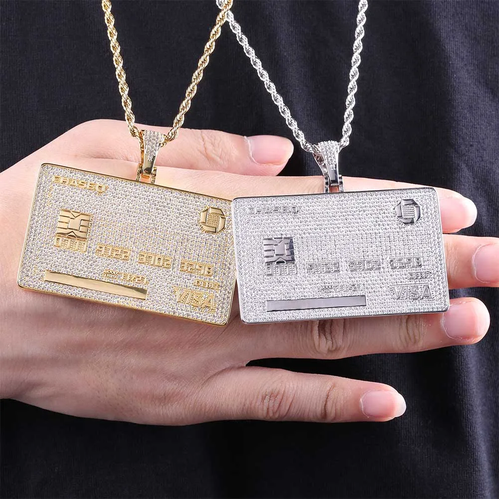 GUCY New Custom Name Credit Card Pendant Necklace With Tennis Chain Gold Silver Color Cubic Zircon Men's Hip hop Jewelry Gifts