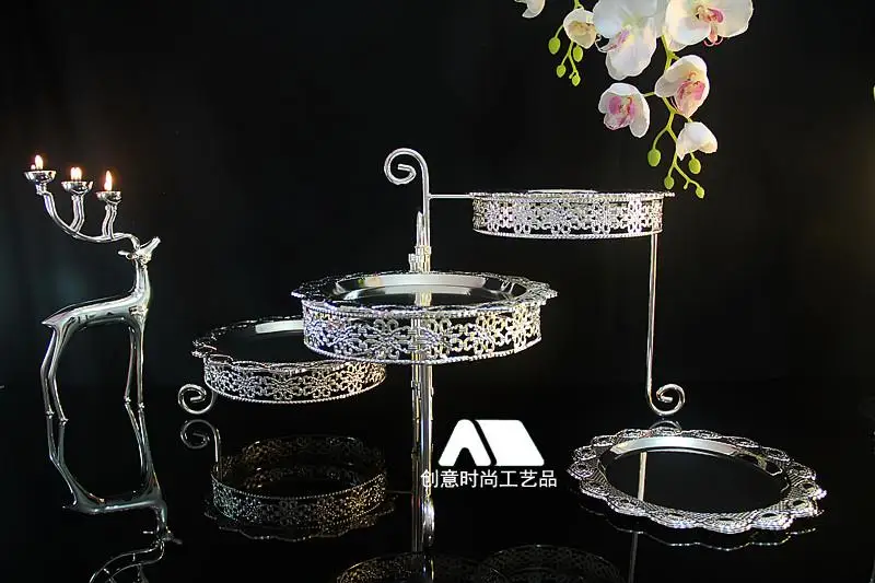 В европейском стиле с серебряным покрытием кухонная форма для кекса, десертная украшение свадебного стола 3 слоя десерт поднос плодоовощ стойка для хранения косметики SNTP042