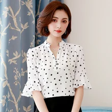Fashion Brand New Chiffon Blouse 2018 Summer Women Flower print Blouse Casual Flare Sleeve blouse Plus Size Office lady clothing chiffon print flare sleeve blouse