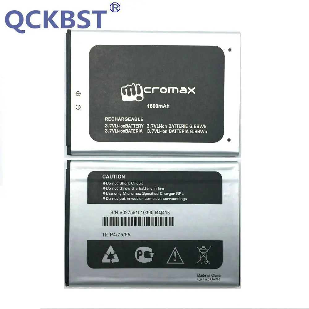 

New Battery for Micromax Q413 Phone 1800mAh Baterij Batterie Batteries 3.7V 11CP4/75/55 / V02755151030004Q413 + Tracking Code