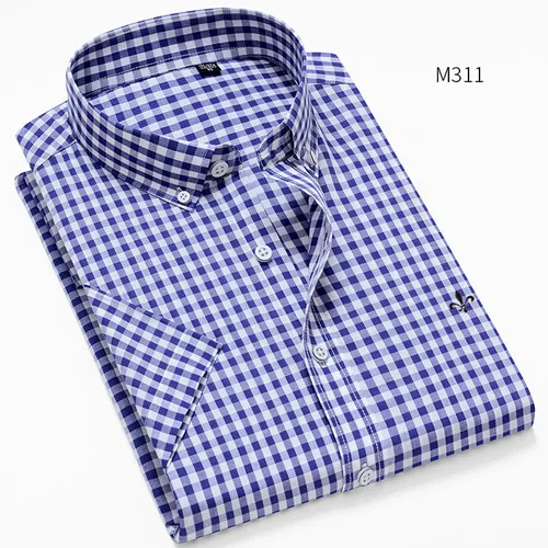 Мужская рубашка Dudalina Camisa с коротким рукавом, мужская рубашка, хлопок, без кармана, повседневная, приталенная, Camisa Xadrez Masculina Chemise Homme - Цвет: HW-M311BLUE