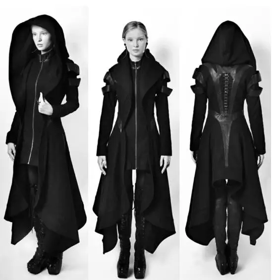 

Black Irregular big Hooded Coat women Punk Gothic Cosplay Steampunk medieval black long coats ladies Jacket tops costume 5XL