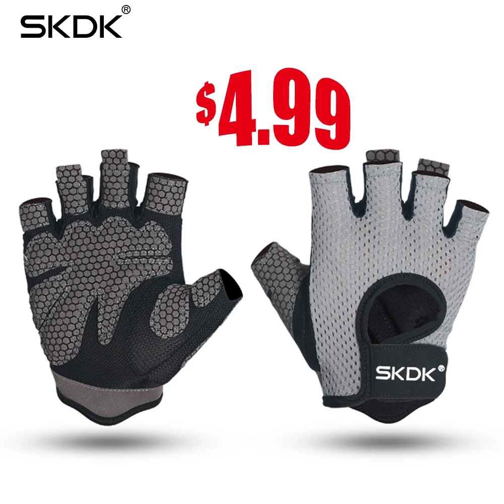 

SKDK Half finger Elastic Fitness Gym Gloves Silicone Anti-slip Breathable BodyBuilding Workout Crossfit Gloves Guantes gym