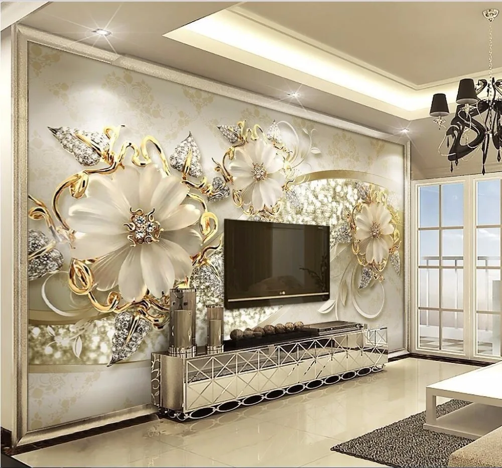 Beibehang personalizado foto papel de parede grande fresco 3d flores luxo 3d jóias tv fundo da parede 3d 23 HTB1DAPlhfBNTKJjSszbq6yFrFXaT