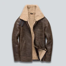 Итальянское Мужское пальто из натуральной овчины и овечьей кожи, мужская куртка-бомбер b3, коричневая винтажная теплая зимняя одежда