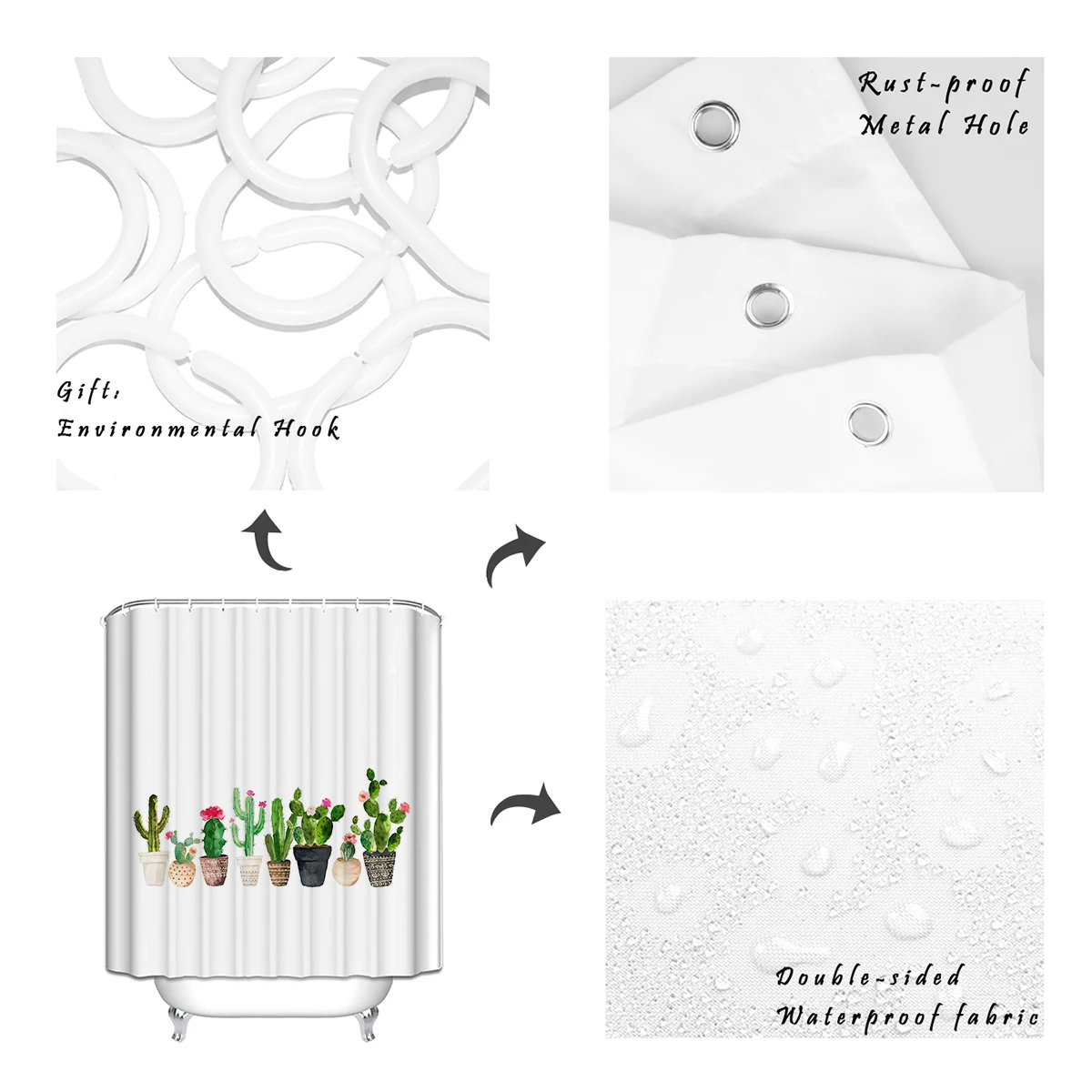 Кактус удлиненная ткань для ванной занавески для душа декоративный набор для ванной комнаты с крючками