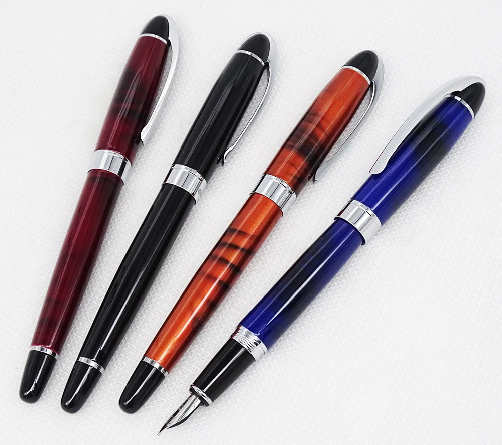 

4PCS Baoer Metal 517 Vintage Fountain Pen with Silver Clip Iridium Medium Nib Beautiful Pattern Writing Set for Office Business