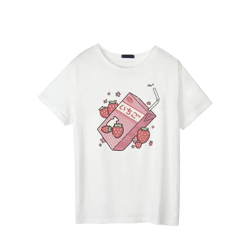 Футболка женская футболка японское молоко harajuku camiseta mujer Футболка белая Повседневная футболка Женская для благородных девушек