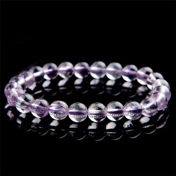 

Genuine Purple Natural Kunzite Bracelets For Women Stretch Round Bead Clear Crystal Charms Bracelet 8mm