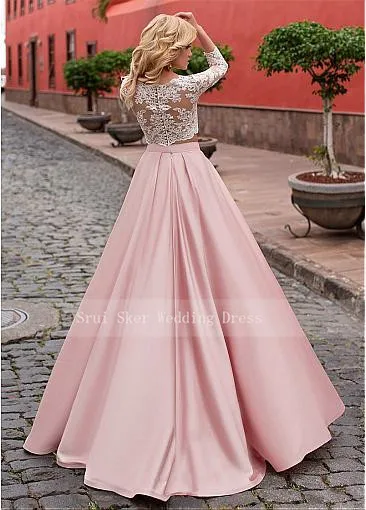 Custom-Made A-Line Long Evening Dress Prom Gowns: Elegant Two-Piece Prom Dresses with Fashionable Tulle and Satin Material, Jewel Neckline image 3