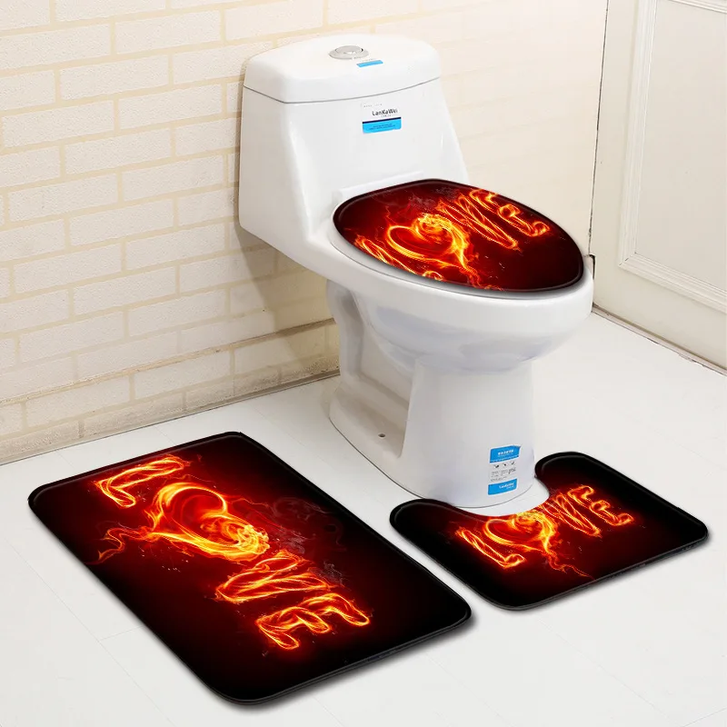 4Pcs//Set Anti-Slip Bathroom Toilet Rug+Lid Toilet Cover+Bath Mat+Shower