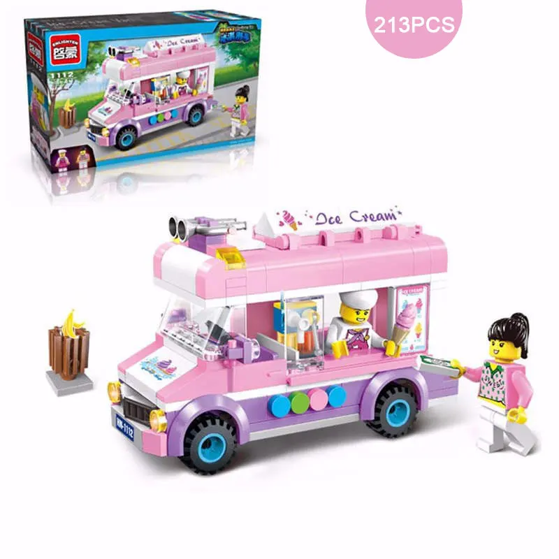 

213PCS Girls Bricks City Movable Ice Cream Truck Van Model Building Blocks Toy Girl's DIY Assembling Educational Toys For Gift