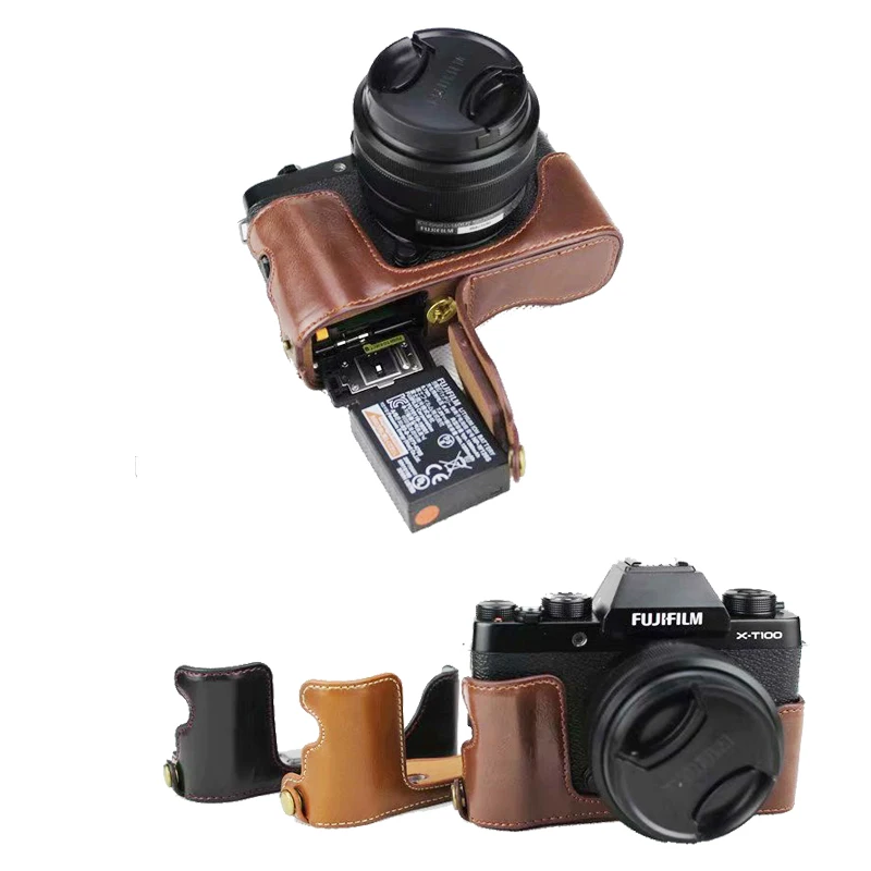 Чехол из искусственной кожи для камеры Fujifilm XT100 полуоблегающий чехол открытая