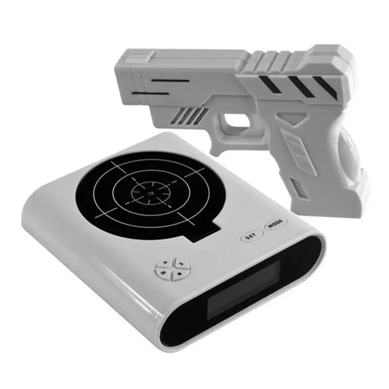 Novelty LCD Screen Laser Gun Target Shooting Digital Alarm Clock (White