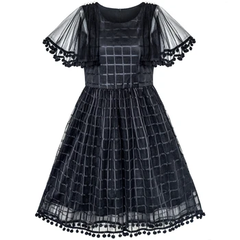 

Girls Dress Black Tulle Cape Sleeve Plaid Tartan Party 2020 Summer Princess Wedding Dresses Children Clothes Pageant Sundress