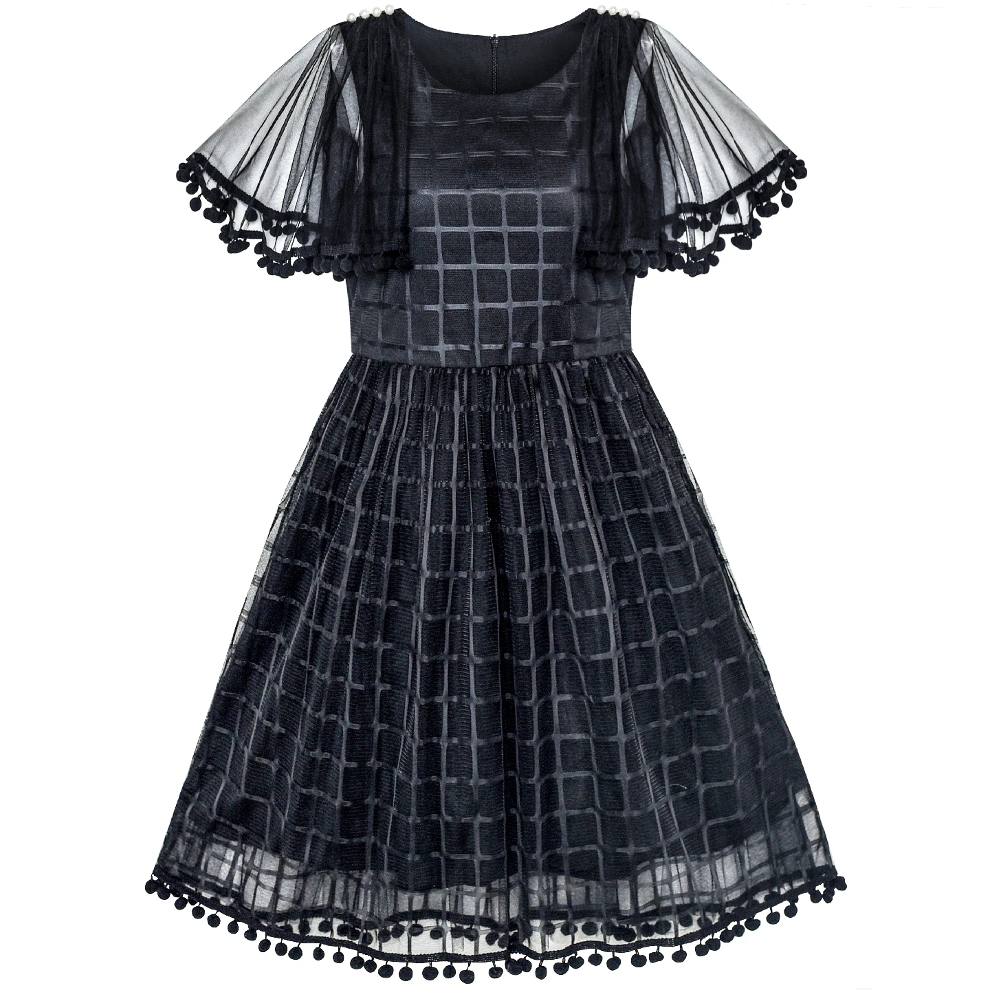 Sunny Fashion платья для девочек платье Черный Тюль Рукав Плед Шотландка Вечеринка 2020