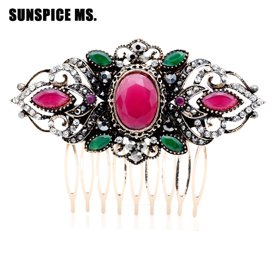 Vintage Turkish Bride Resin Flower Crown Hairwear Hair Combs Hair Clips Antique Gold Color