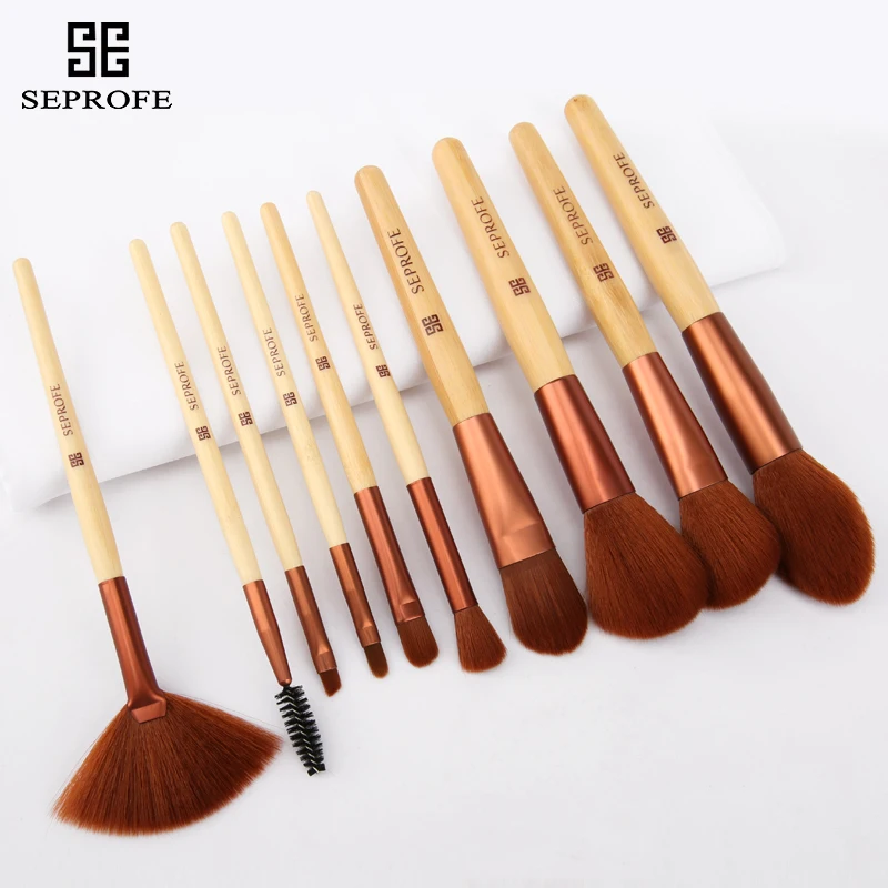

2019 New 10 Pcs Bamboo Handle Makeup Brushes Set Foundation Powder Blush Eye Shadow Lip Brushes Face Beauty Makeup Tools Kit