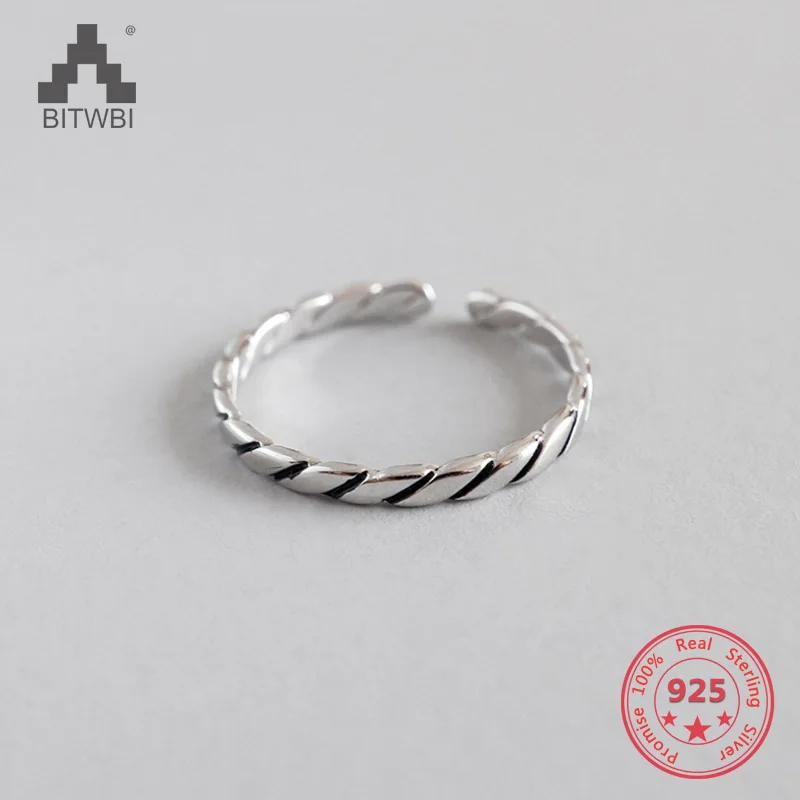 

100% Real 925 Sterling Silver Jewelry Thai Silver Ring for Men Women Jewelry Diagonal Opening Ring