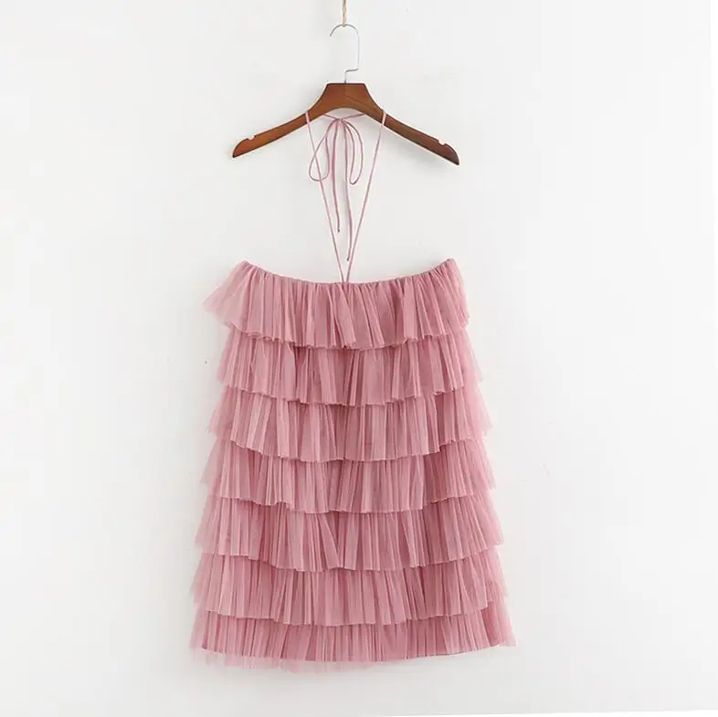 Летнее платье модное многослойное розовое платье женское сексуальное платье с открытыми плечами сетчатая женская одежда vestidos - Цвет: Розовый