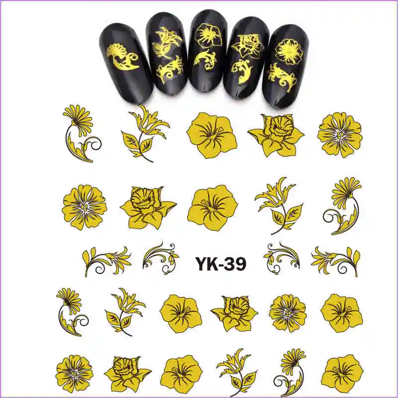 UPRETTEGO Золотые/серебряные Водные Наклейки металлические наклейки для ногтей цветок Гинко прозрачные лепестки лист Орхидея Лотос Нарцисс YK37-42 - Цвет: YK039  GOLD