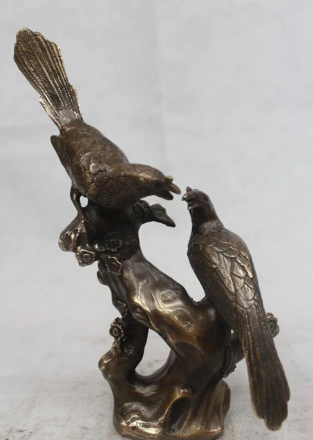 

wholesale factory 9"Chinese Folk BRASS excellent Lucky Lifelike beautiful Two magpie Statue